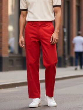 NWT Docker’S MEN’S Red / Orange Original Khaki High Straight Crop  Pant
